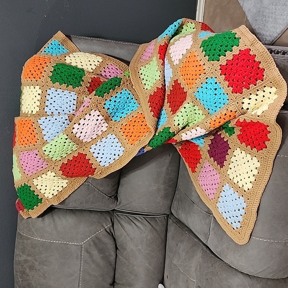 Vintage Other - Vintage Boho Multicolor Granny Square Crochet Blanket